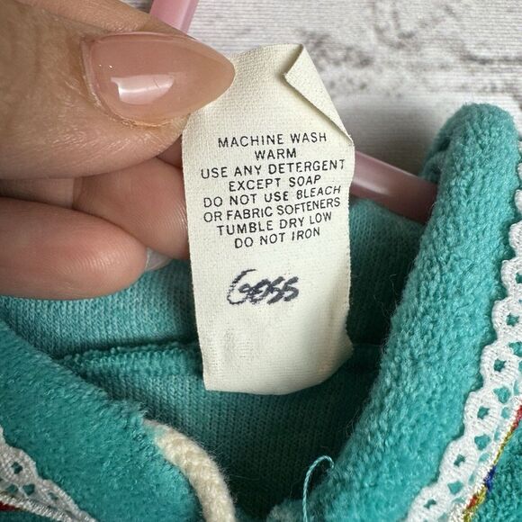 VTG Teddy Bears Girls Sweetheart Sweater Hoodie Lace Floral Trim Teal Sz 24 Mos‎ - Picture 7 of 7